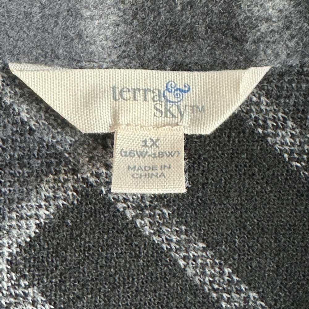 Terra & Sky Womens 1X Black Plaid Button-up Coat Long Sleeve Tie Waist Shacket‎ - Picture 6 of 7